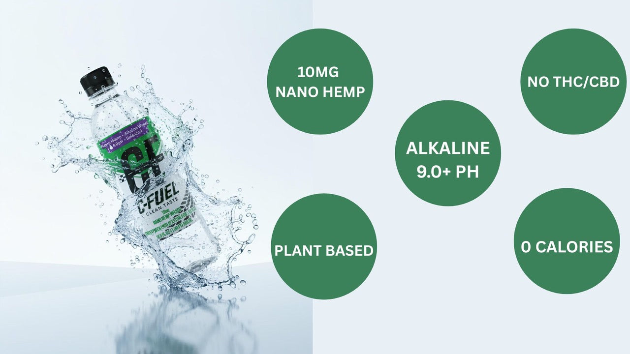 NEW! C-Fuel Fitness Water | Nano Hemp Infused 9.0+ pH Alkaline Hydration | Plant-Powered, Essential, Electrolyte Drinking Water (No CBD/THC) 16.9 FL OZ